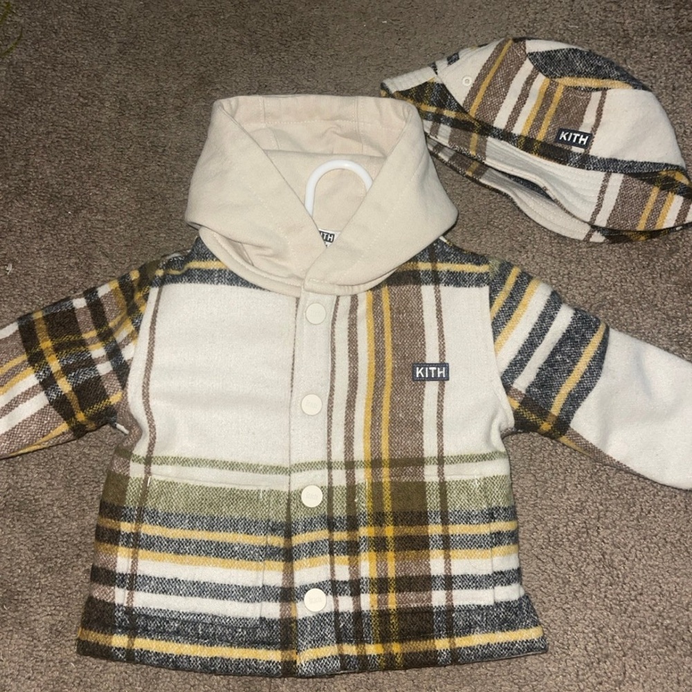 Kith Cream and Brown Pea Coat with Plaid Accents
